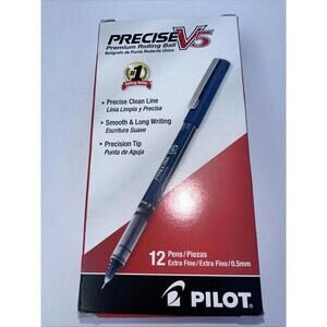 12 Pack - Pilot Precise V5 Premium Rolling Ball Pens, Blue Ink 0.5mm Extra Fine